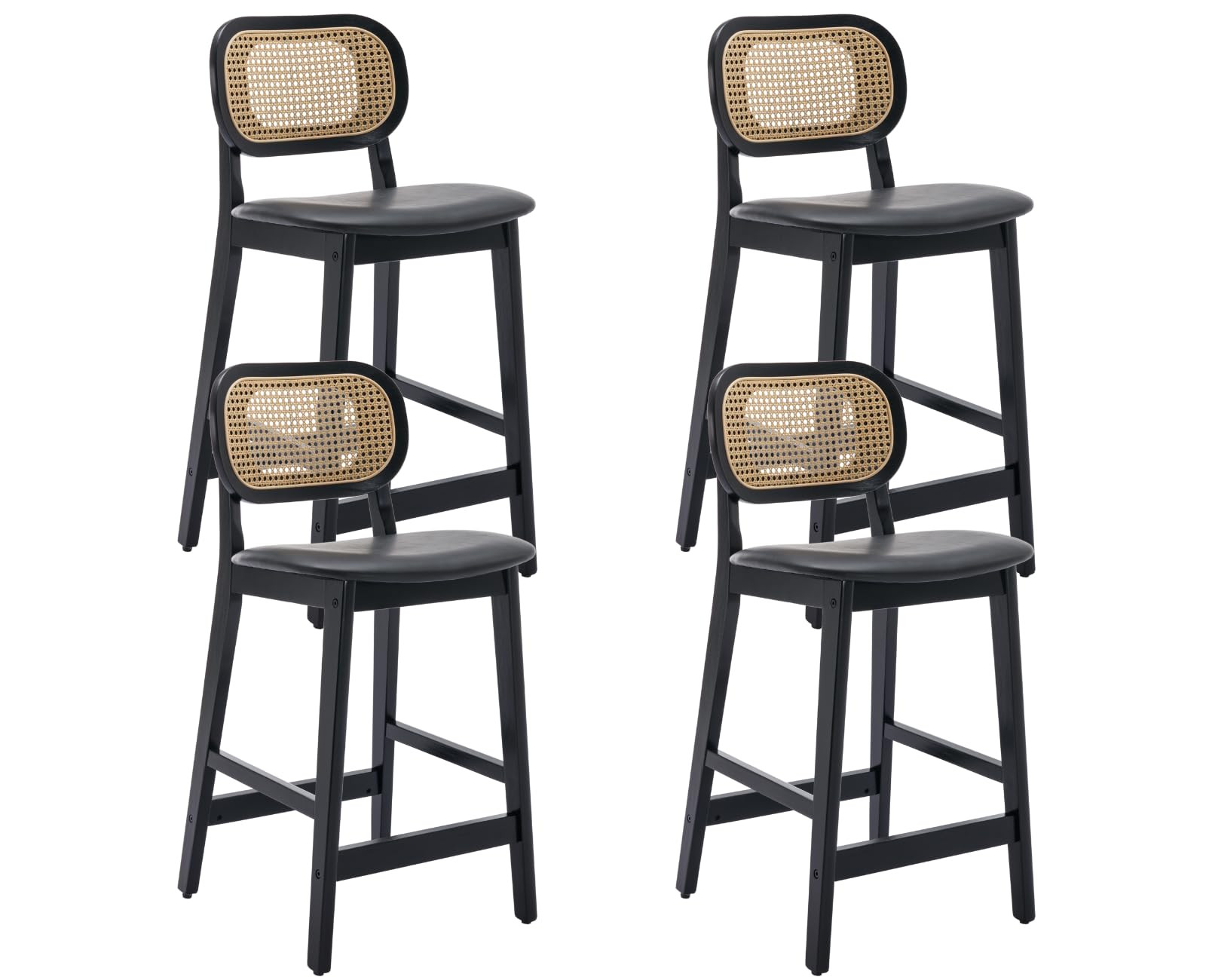 CIMOTA Rattan Leather Bar Stools Set of 4, Farmhouse Wood Barstools Boho Kitchen Island Stools Co... | Amazon (US)