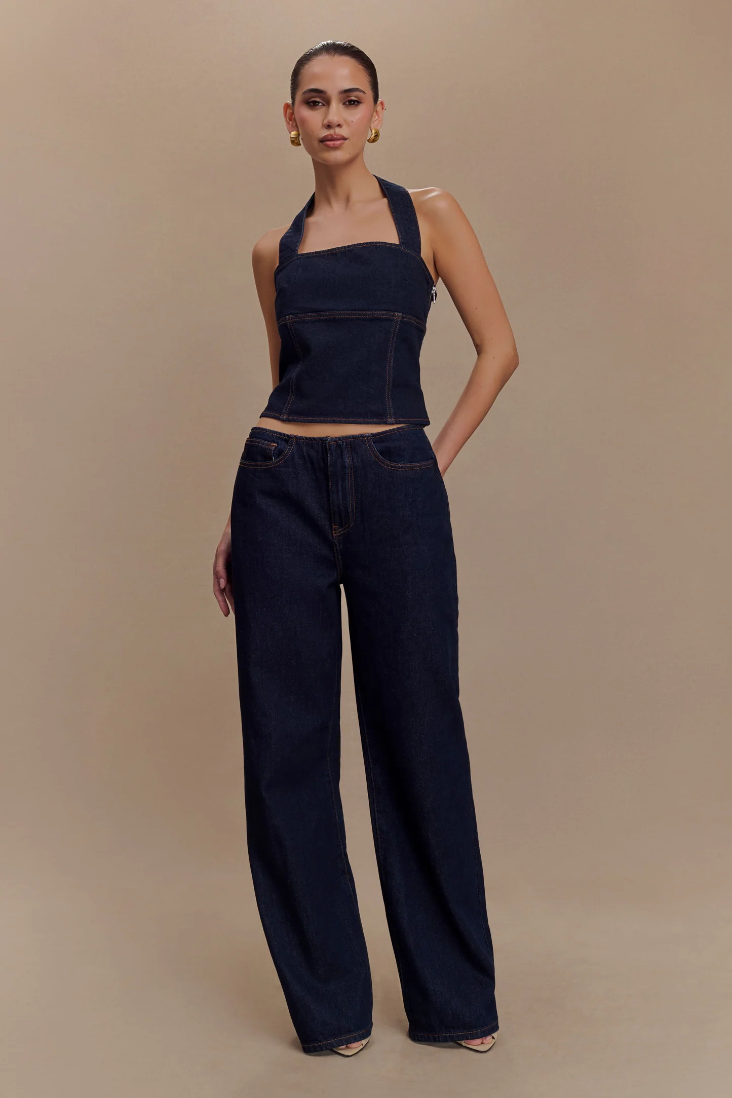 Dayna Denim Halter Top - Indigo Blue | Meshki (APAC)