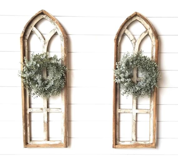 36" X 12" Farmhouse Wooden Wall Window Arches Set of 2 -Rustic Cathedral Wood Window- Dandelion | Etsy (US)