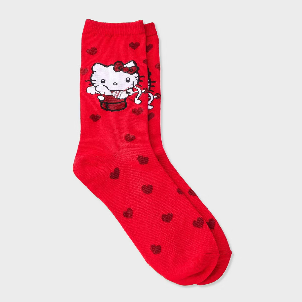 Women's Hello Kitty Valentine's Day Crew Socks - Red 4-10 | Target