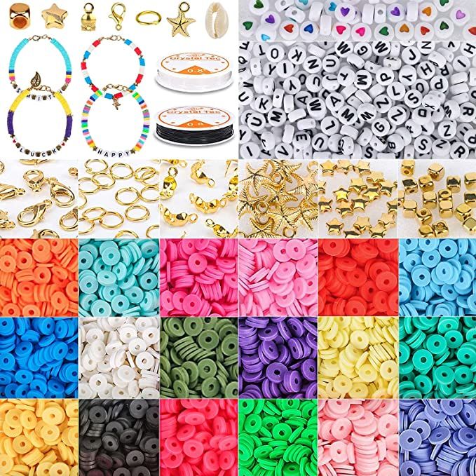 Clay Beads 5000 Pcs Flat Polymer Clay Beads with 234 Letter Beads for Bracelets Making kit Heishi... | Amazon (US)