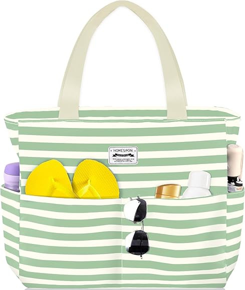 HOMESPON Large Waterproof Beach Bag for Women Sandproof Tote Bag Pool Bag with Zipper and Pockets... | Amazon (CA)