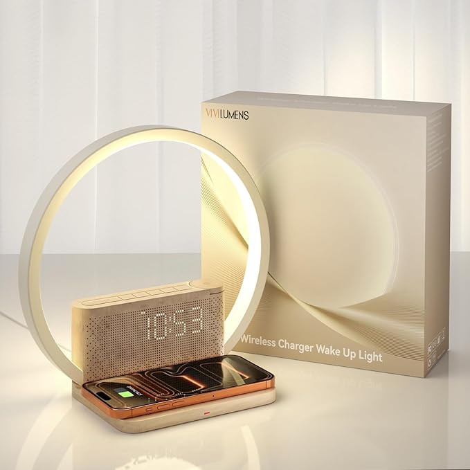 Vivilumens Sunrise Alarm Clock Wireless Charger, 10 White Noise Sound Machine Alarm Clock with 30... | Amazon (US)
