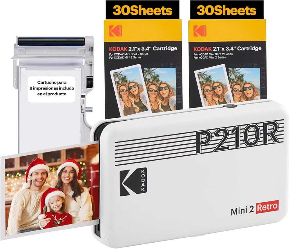 KODAK Mini 2 Retro 4PASS Portable Photo Printer (2.1x3.4 inches) Initial 8 Sheets + 60 Sheets Bun... | Amazon (US)
