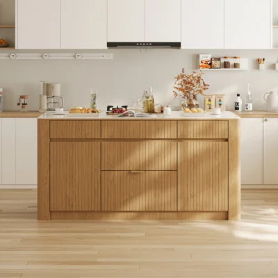 Mid-Century 72" Kitchen Island,Kitchen Island with Seating and Sintered Stone Top,FSC Certified | Wayfair North America