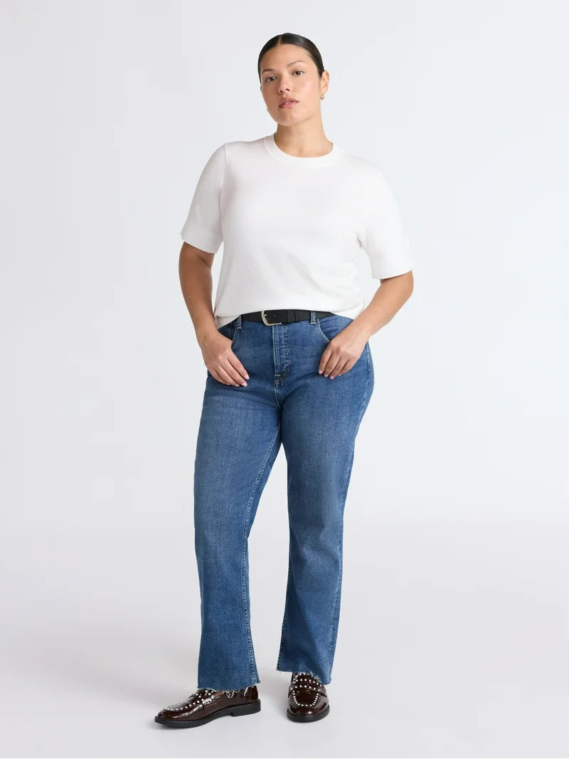 Free Assembly Women's and Women's Plus Cozy Yarn Shrunken Sweater Tee with Short Sleeves, Lightwe... | Walmart (US)