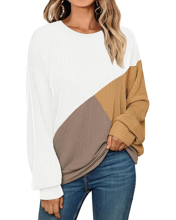 AUTOMET Womens Color Block Long Sleeve Top Crewneck Shirt 2024 | Amazon (US)
