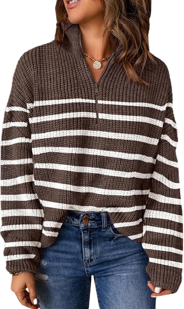 Dokotoo Womens Sweaters Long Sleeve 1/4 Zip Pullover Polo V Neck Dressy Casual Tops | Amazon (US)