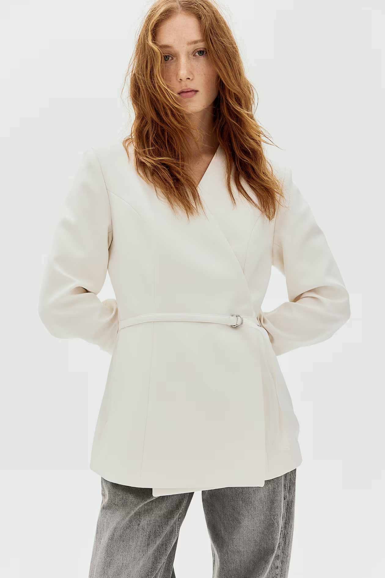 Belted wrap blazer - Cream - Ladies | H&M GB | H&M (UK, MY, IN, SG, PH, TW, HK)