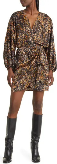 Abstract Print Long Sleeve Satin Faux-Wrap Dress | Nordstrom