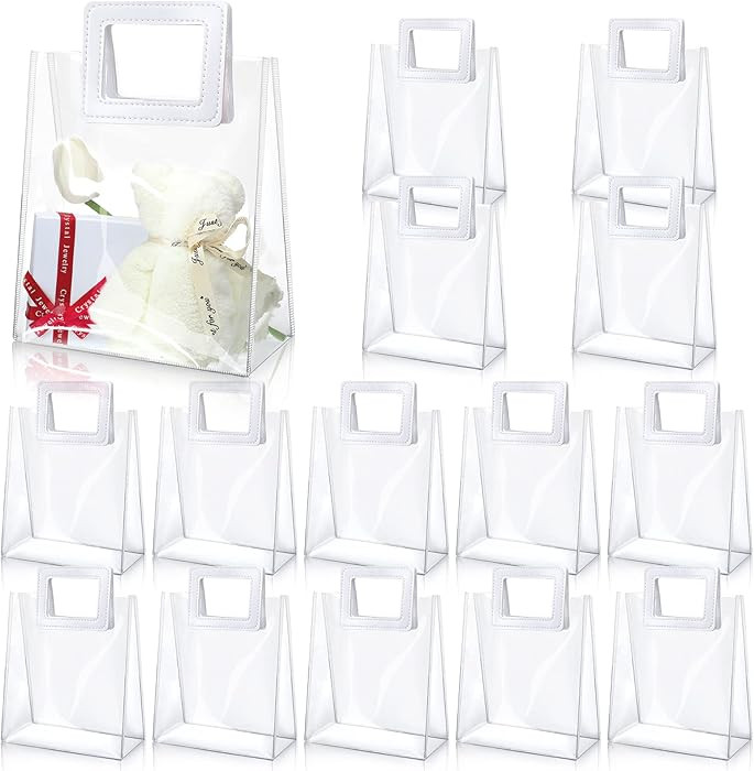 Meanplan 15 Pack Clear Gift Bags with Handles, Reusable Transparent PVC Gift Bags for Gifts, Heav... | Amazon (US)
