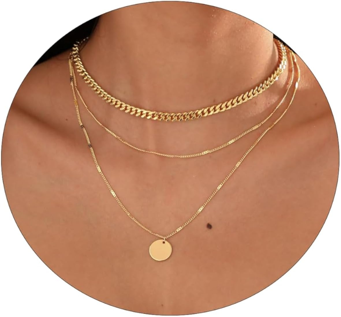 14K Gold Plated Layering Necklaces For Women Gold Necklace Set, Cuban Link, Snake Chain, Papercli... | Amazon (US)