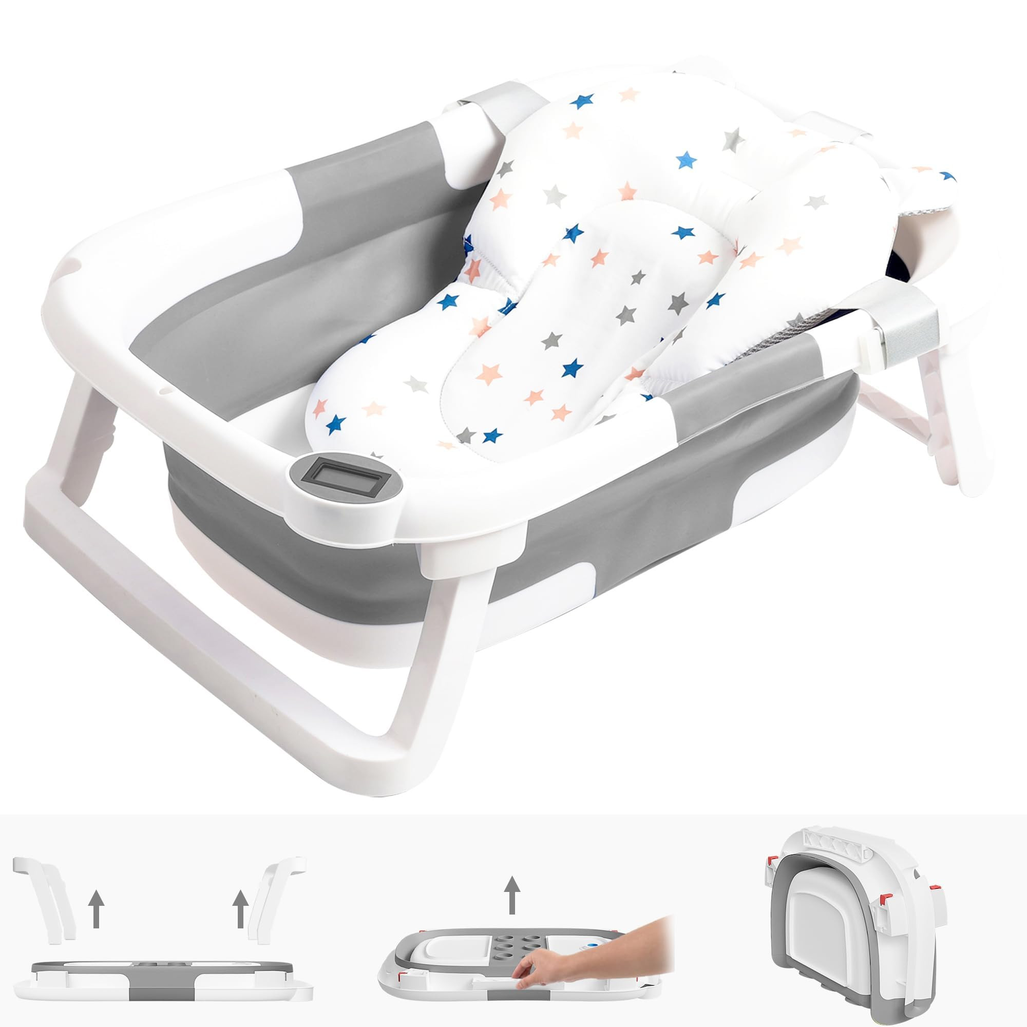 Collapsible Baby Bathtub,Baby Bath Tub with Soft Cushion & Thermometer,Baby Bathtub Newborn to To... | Amazon (US)