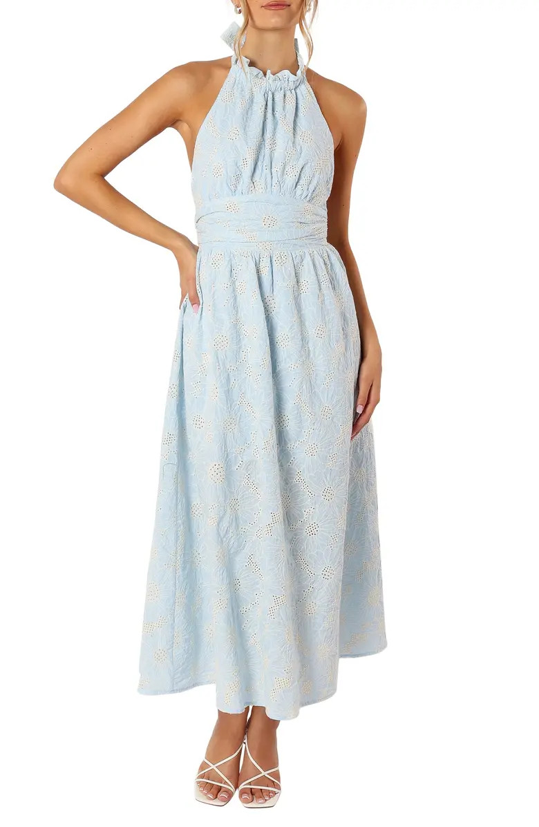 Taila Eyelet Embroidered Halter Neck Cotton Maxi Dress | Nordstrom