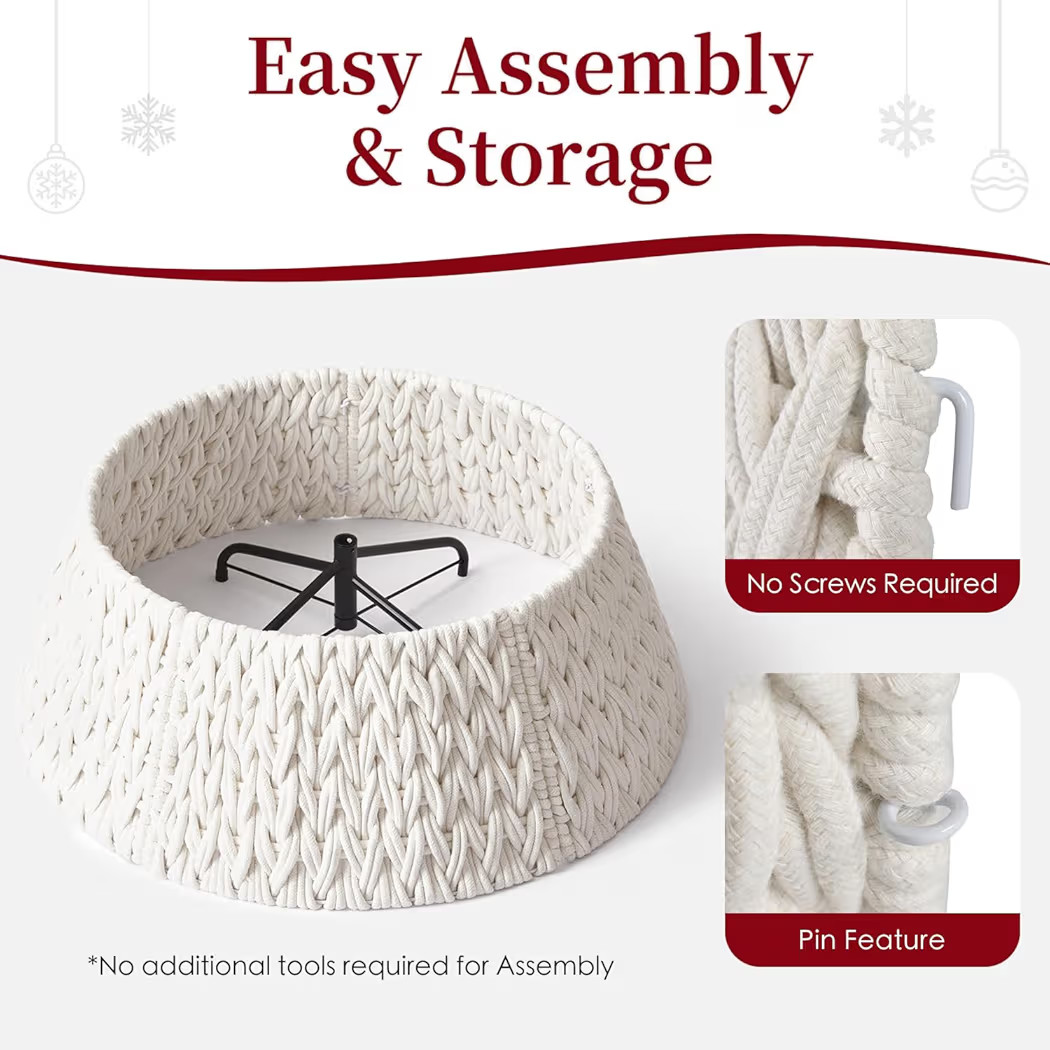 28in Woven Christmas Tree Collar, Chunky Cotton Rope Weave Skirt Basket - Elegant Beige Tree Base... | Amazon (US)