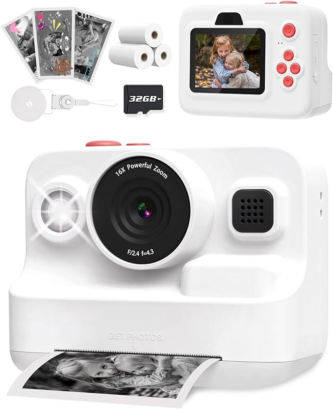 Kids Camera Instant Print, 1080P Kids Digital Camera with Printer Paper, Christmas Birthday Gift ... | Amazon (US)