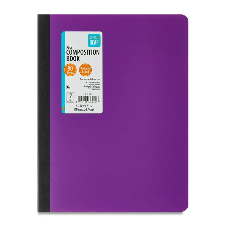 Pen+Gear Composition Book, College Ruled, 7.5"x 9.75", Poly Cover, Purple, 80 Sheets | Walmart (US)