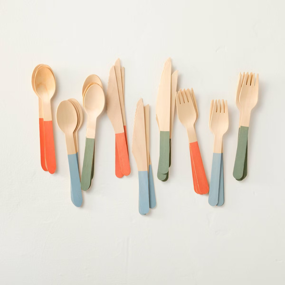 30ct Compostable Birchwood Flatware Set with Colored Handles - Hearth & Hand™ with Magnolia | Target