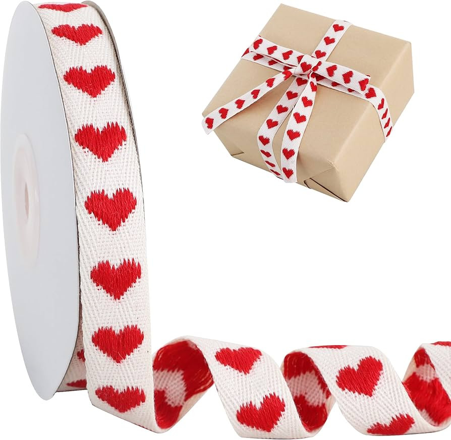 TONIFUL Red Heart Ribbon - 5/8 inch x10 Yard Stitched Cotton Ribbon with Red Heart Pattern for Va... | Amazon (US)