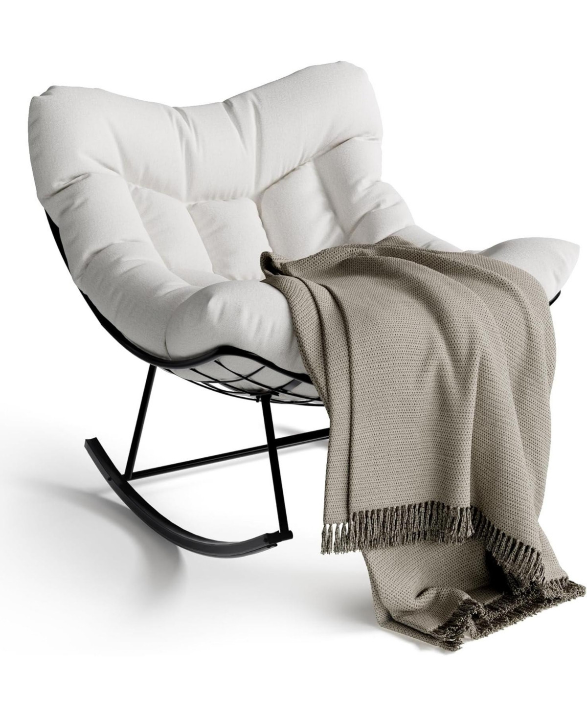 gaomon Grand Patio Rocking Chair Outdoor, Rocking Chair, Oversized Lounge Chair with Sturdy Metal Frame, Patio Rattan Egg Rocker - White | Macy's