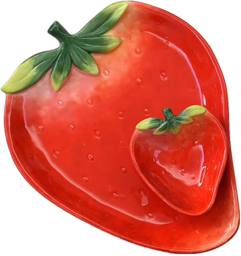 Ceramic Red Strawberry Chip and Dip Serving Trays, Appetizers and Cheeses Serving Platter, Ideal ... | Amazon (US)