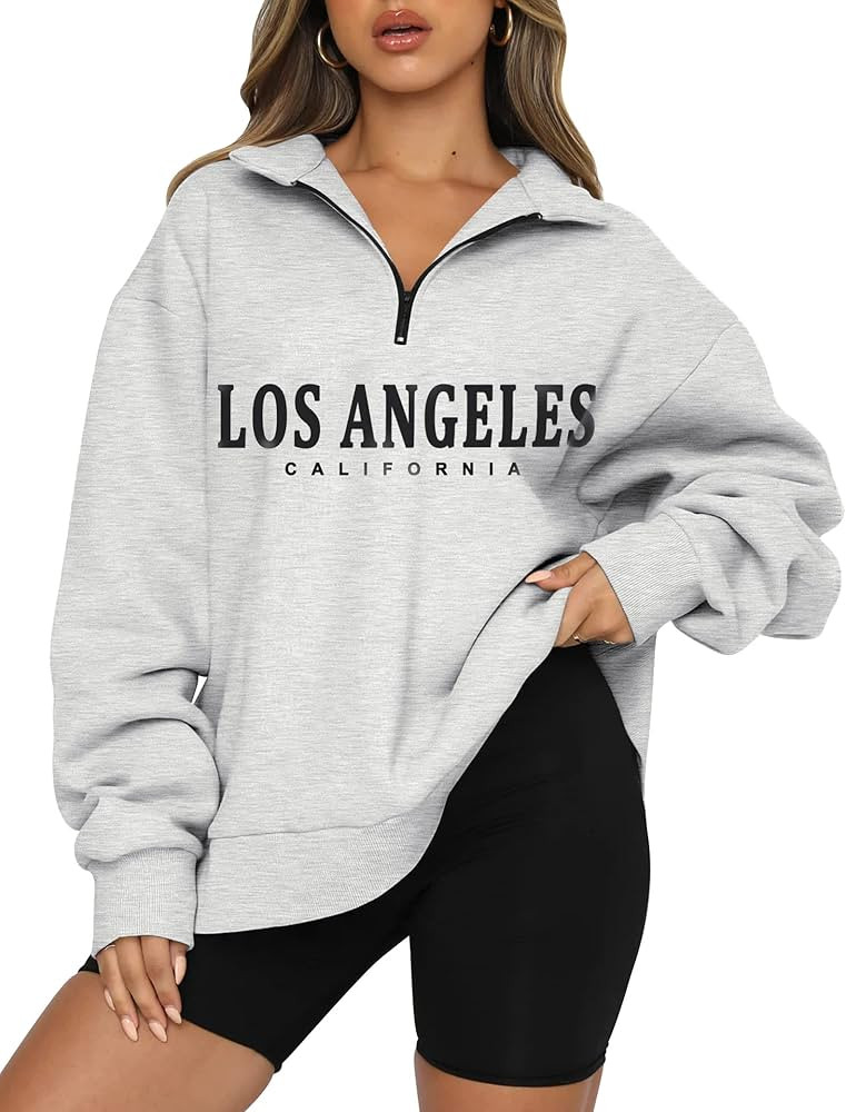 Trendy Queen Womens Oversized Half Zip Pullover Long Sleeve Sweatshirt Quarter Zip Hoodie Sweater... | Amazon (US)