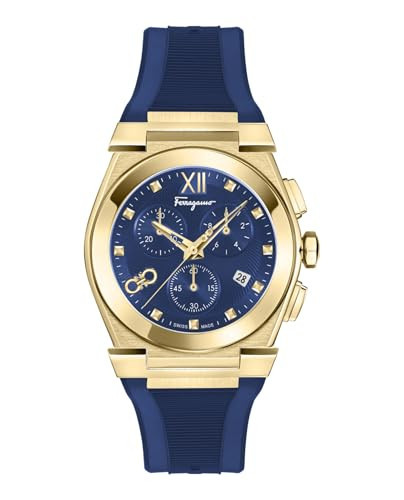 Ferragamo Vega Chrono Collection Luxury Mens Watch Timepieces with a Blue Strap and Dial Featuring a Gold Case | Amazon (US)
