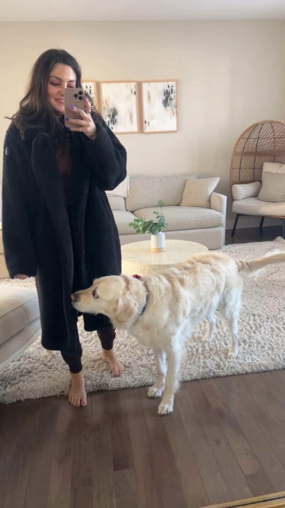 Alo Long Sherpa Trench. Wearing an xs