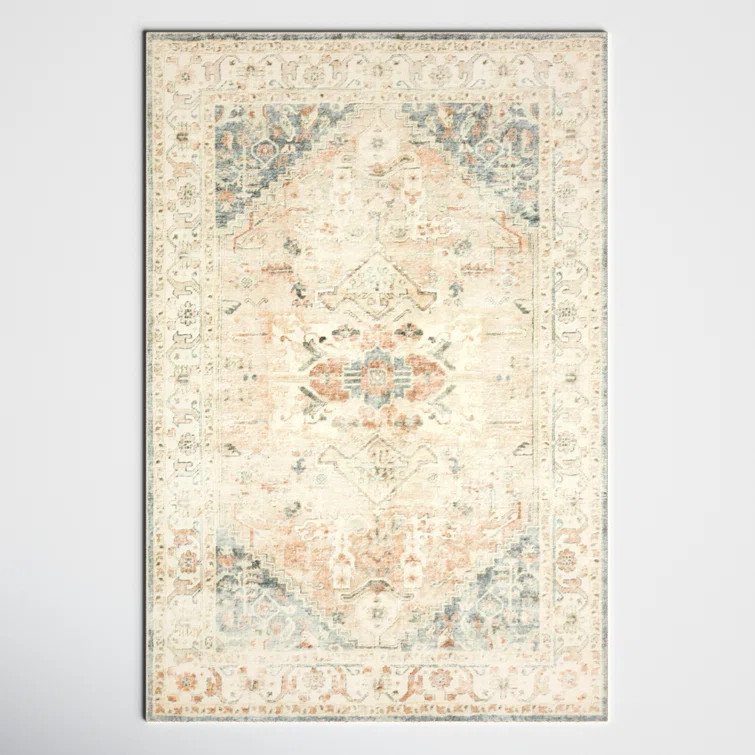 Sonny Power Loom Performance Clay/Ivory/Greyish Blue Rug | Wayfair North America