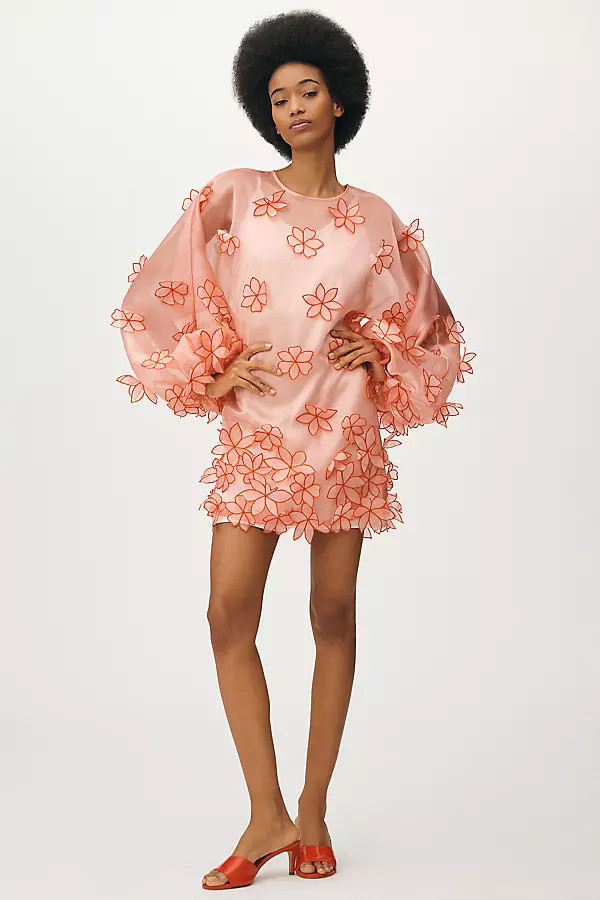 3D Floral Sheer Tunic Blouse | Anthropologie (US)