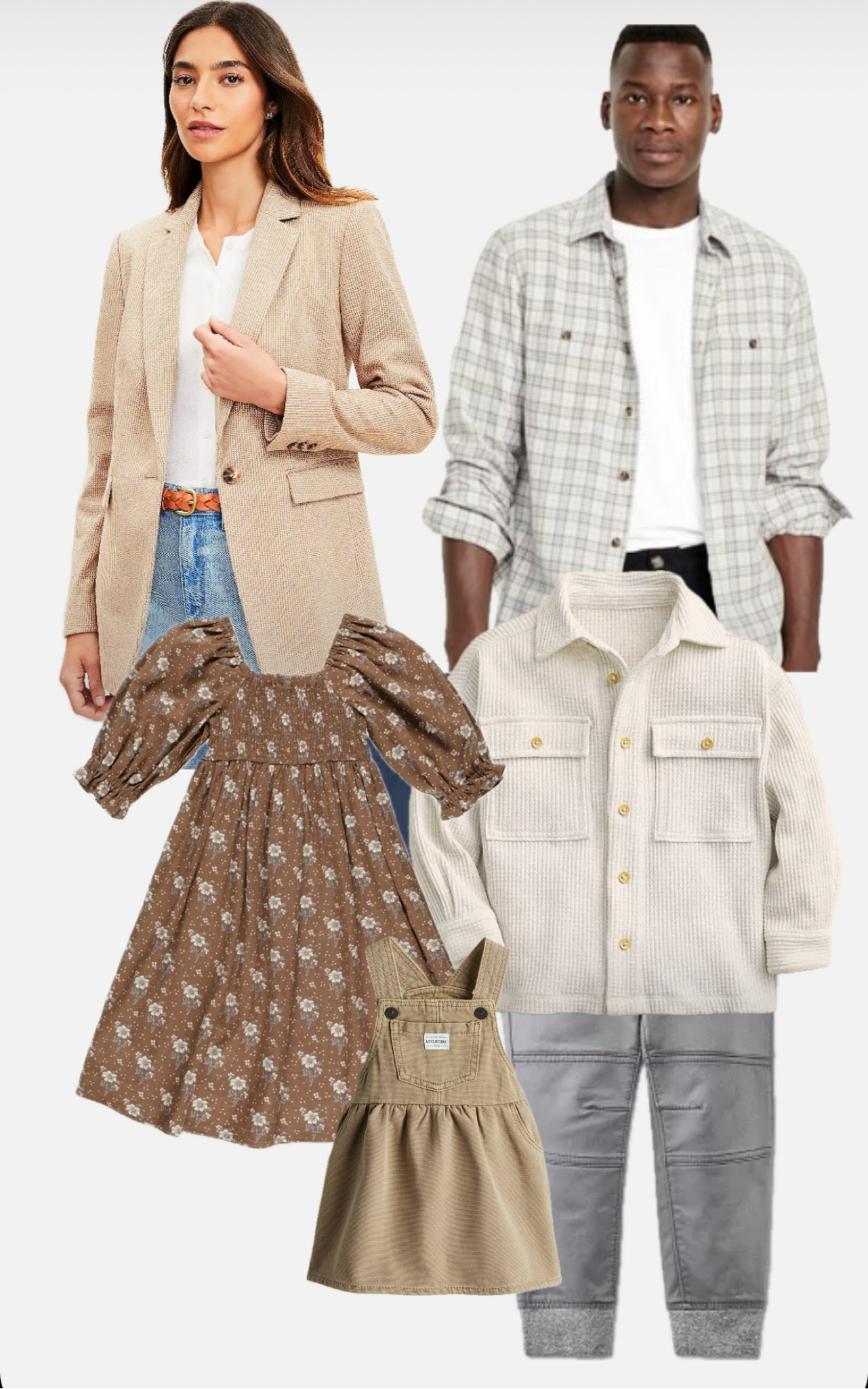 Brown & tan neutral outfit ideas for fall family photos. Mix floral dresses, plaids and waffle textures 

#LTKKids #LTKBaby #LTKFamily