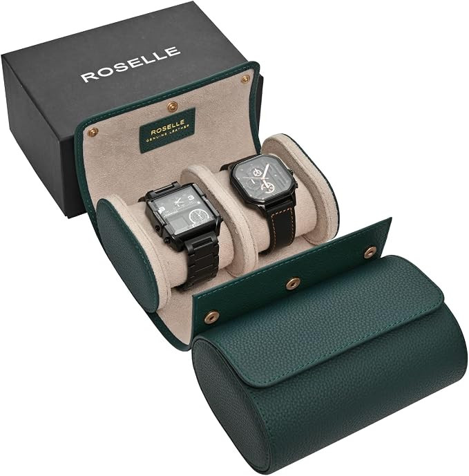 ROSELLE Genuine Leather Watch Roll Travel Case - Watch Roll Case For 2 Watches With Luxury Lining... | Amazon (US)