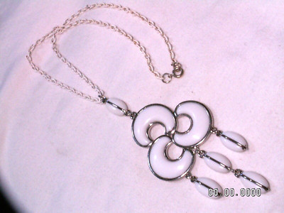 ...Vintage Silver Tone, White Lucite Pendant with Dangles Necklace... | eBay US