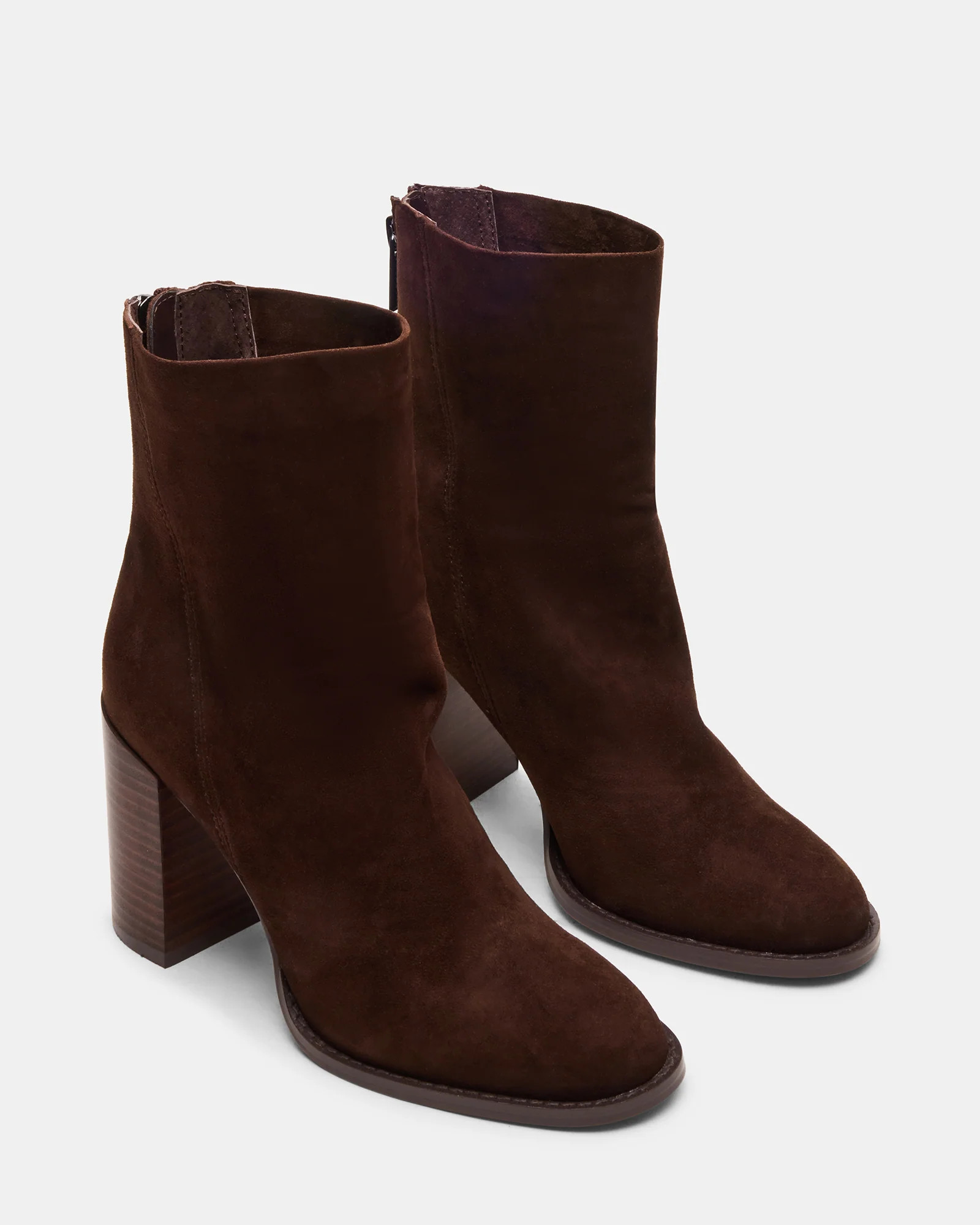 OBSESSION Chocolate Brown Suede Rounded Toe Block Heel Women's Ankle Boot | Steve Madden (US)