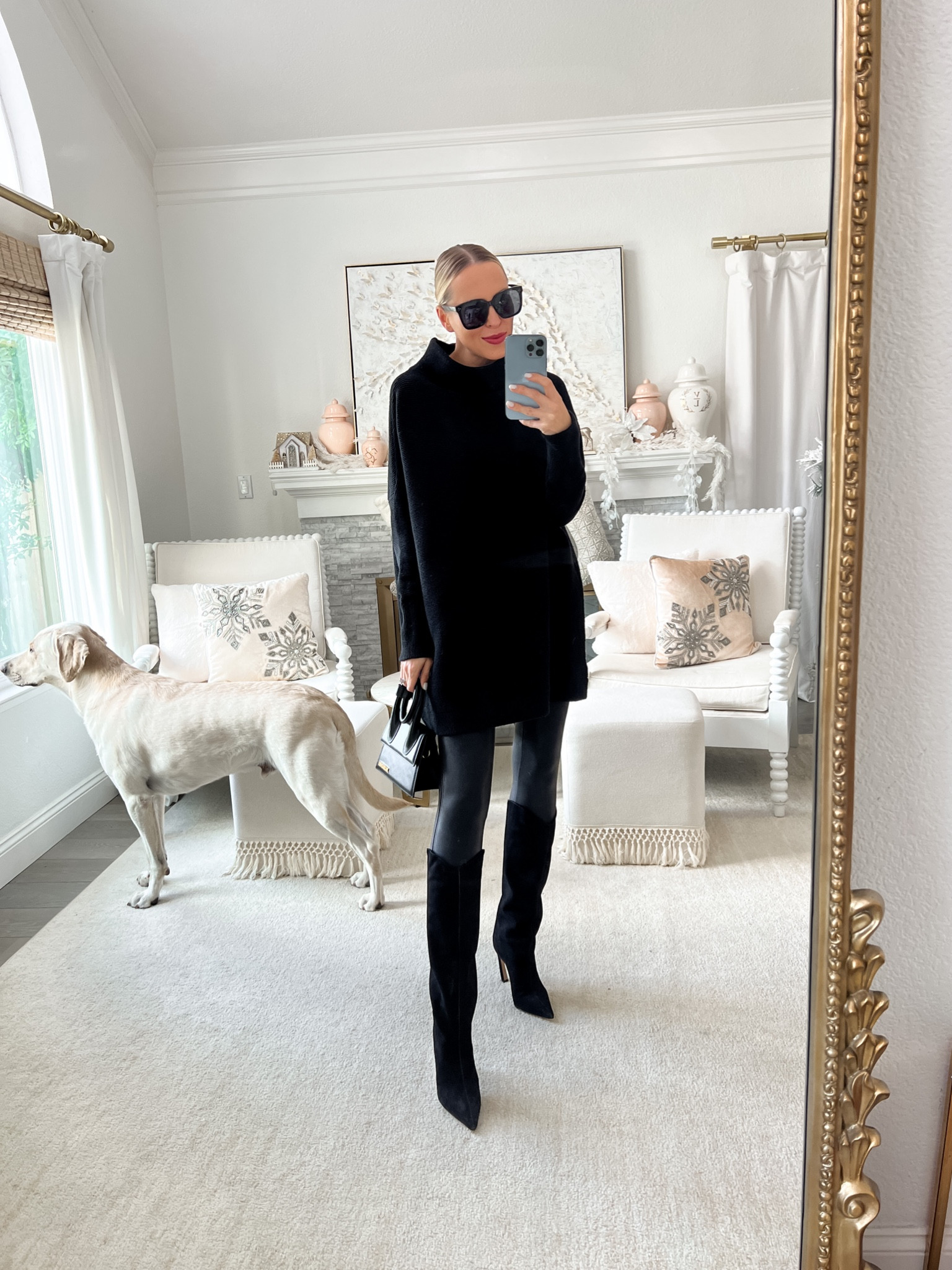 Revolve black knit tunic. Spanx leggings. Black knee high boots  

#LTKstyletip #LTKshoecrush #LTKitbag