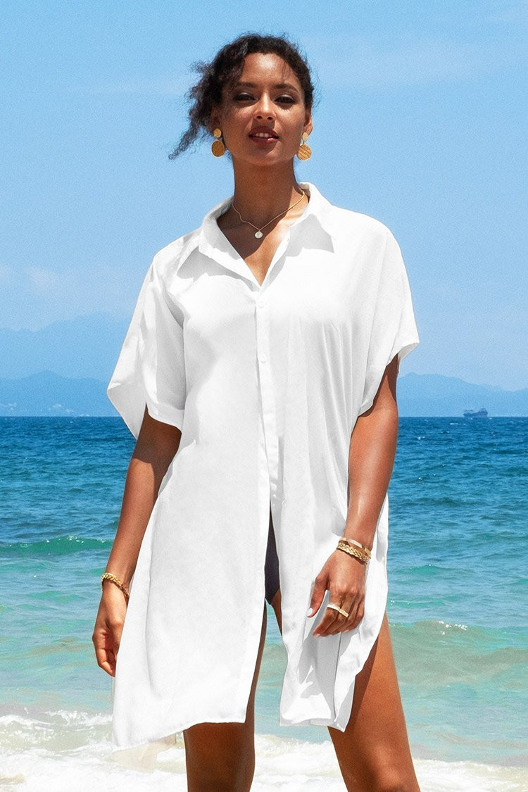 Nala White Button Front Shirt Kimono | Cupshe