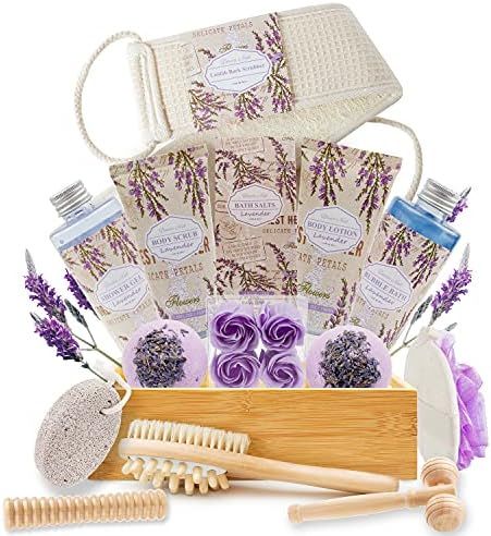 Luxury Spa Gift Baskets for Women in Lavender Essential, Christmas Birthday Gifts for Mom, 18pcs ... | Amazon (US)