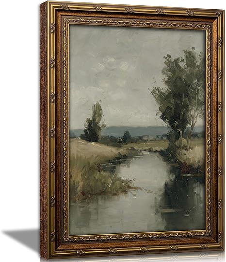 KKP Vintage Gold Framed River Canvas Wall Art, Retro River Lake Prints, Classic Oil Painting Styl... | Amazon (US)
