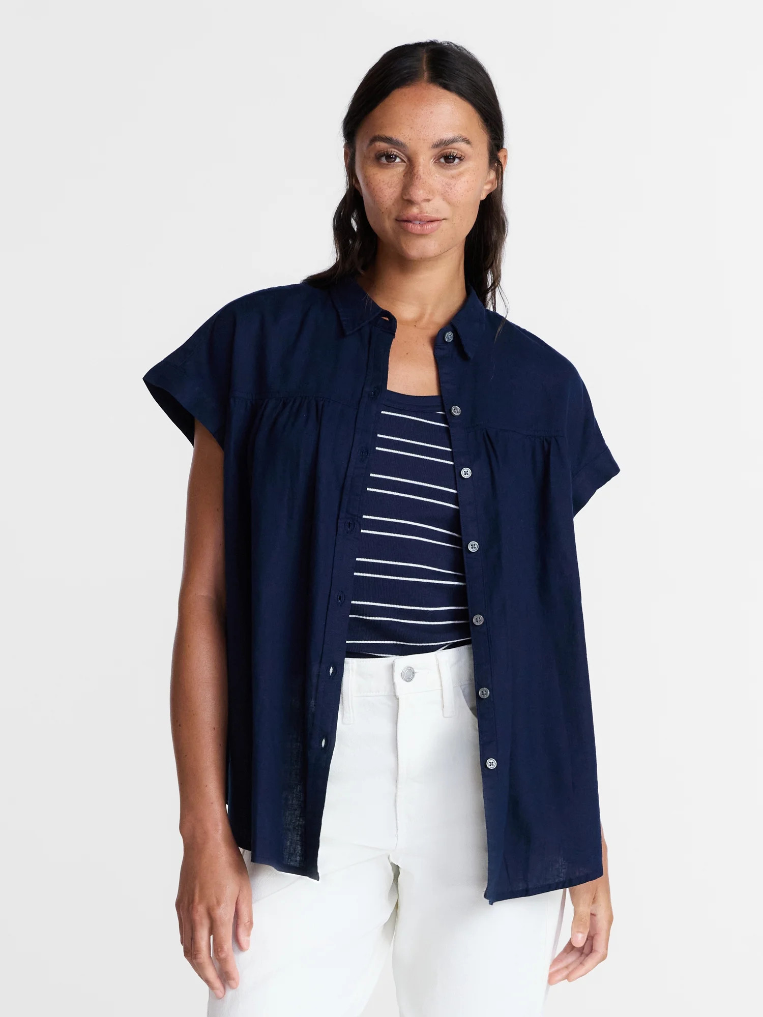 Time and Tru Women's Camp Shirt with Short Sleeves, Sizes XS-XXXL | Walmart (US)