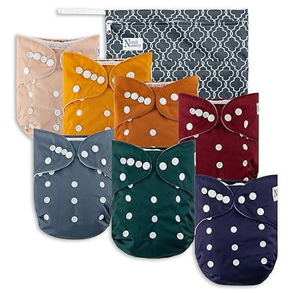 Pacific Neutrals Baby Cloth Pocket Diapers 7 Pack, 7 Bamboo Inserts, 1 Wet Bag by Nora's Nursery | Amazon (US)