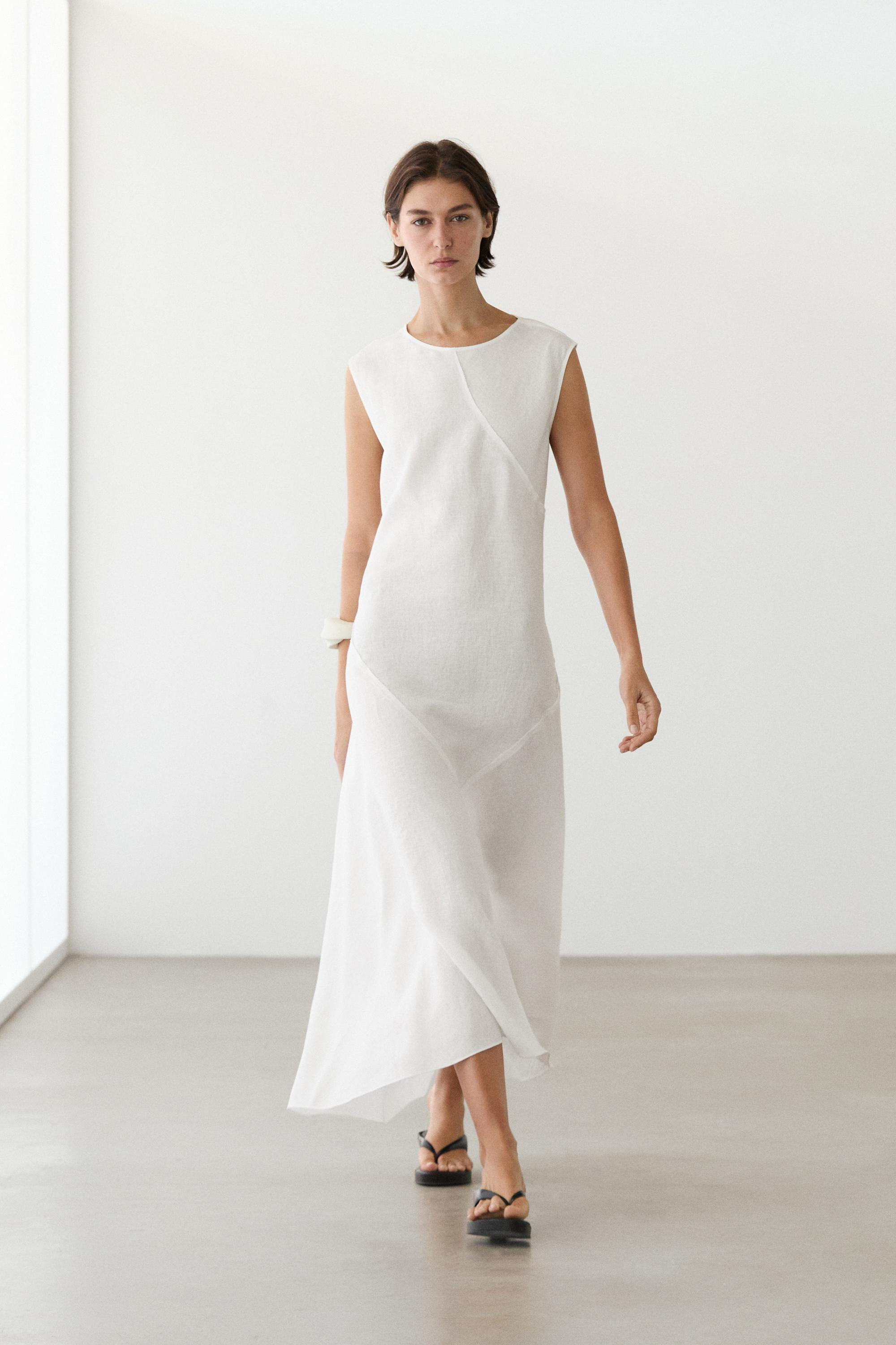 Flowing 100% linen midi dress | Massimo Dutti UK