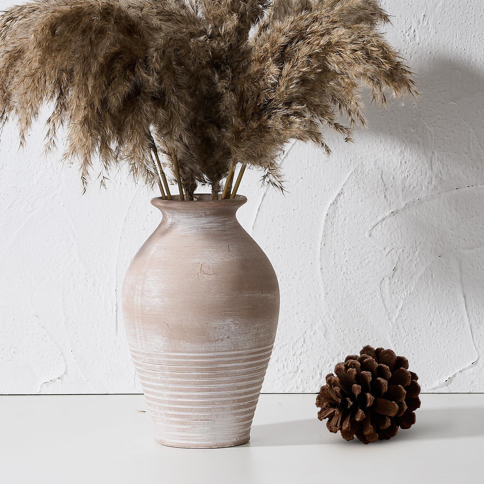 LUKA Ceramic Rustic Farmhouse Vase, 9.2 inch Whitewashed Terracotta Vase, Pottery Decorative Flow... | Amazon (US)