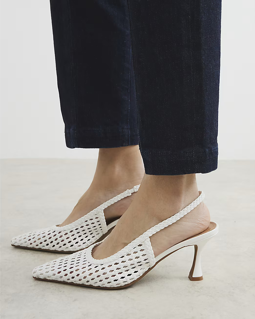 White Woven Sling Back Court Heels | River Island UK & IE