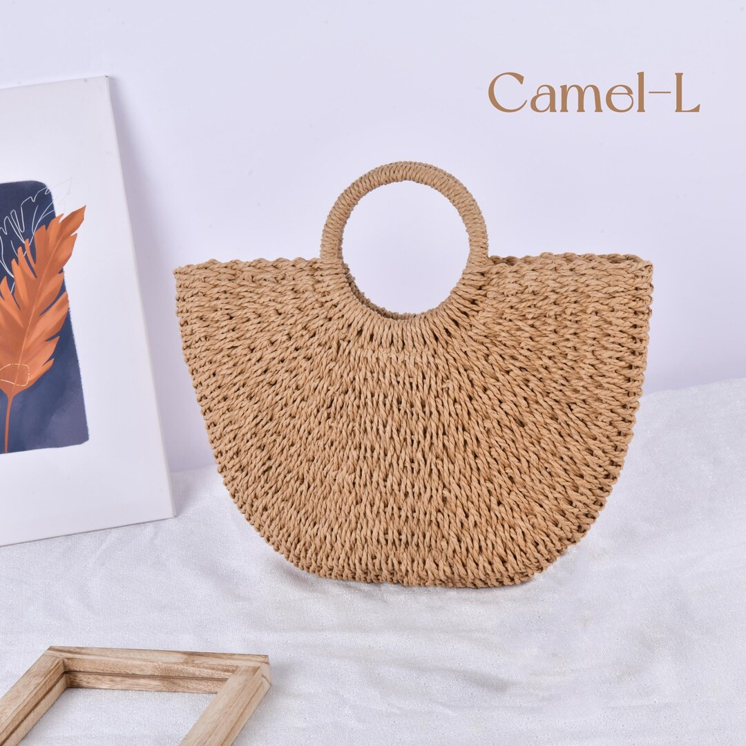 Boho Straw Top Handle Tote,women Drawstring Purse With Pocket, Beach Wedding/bachelor Party Favor... | Etsy (US)