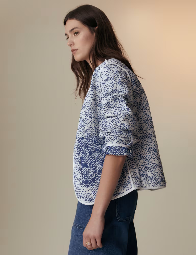 Printed Quilted Reversible Collarless Jacket | Marks & Spencer IE