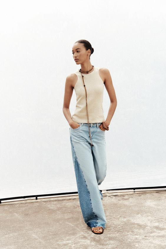 Z1975 CONTRAST MID-RISE WIDE LEG JEANS | Zara US