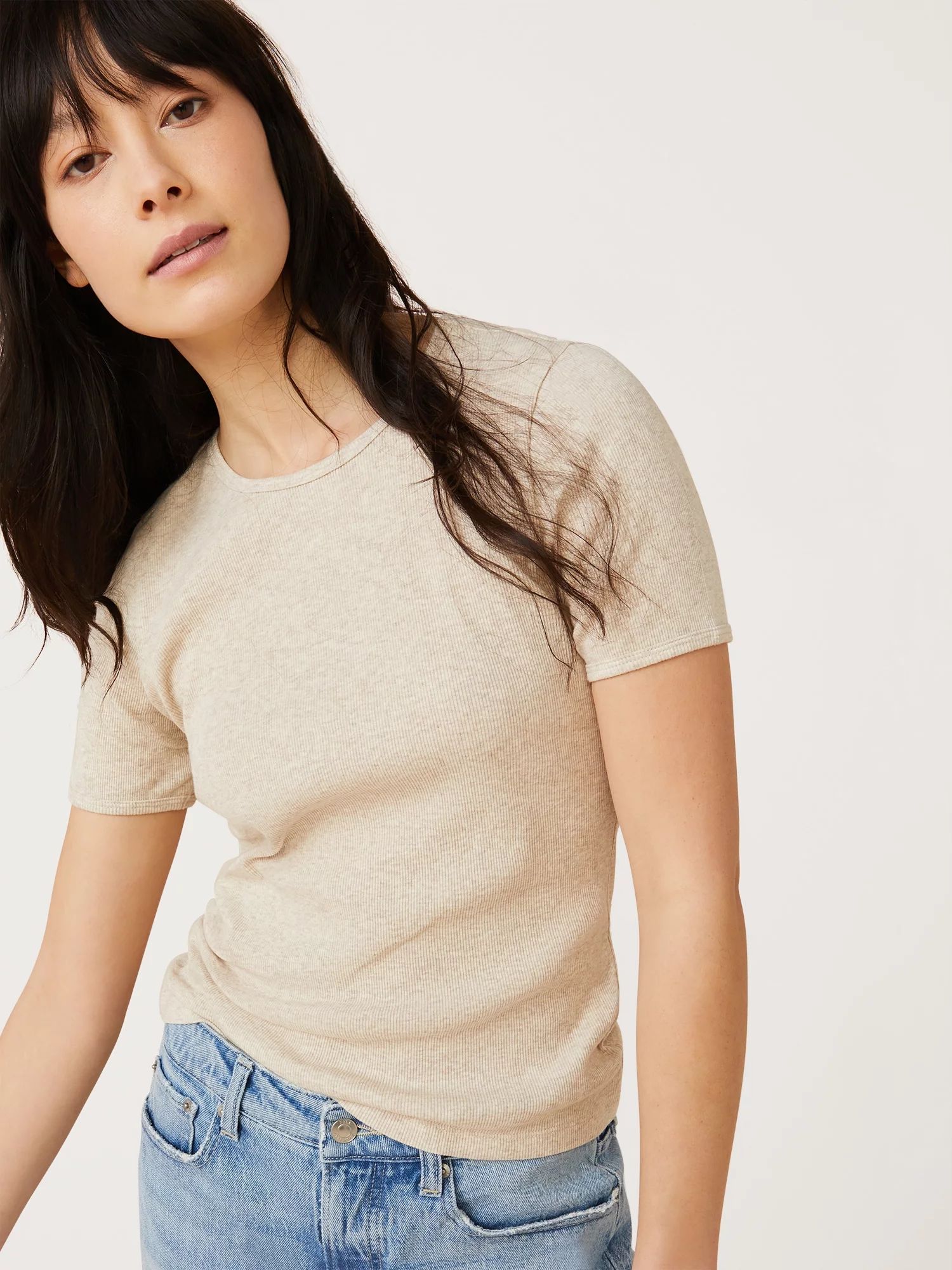 Free Assembly Women's Ribbed Crewneck Tee with Short Sleeves - Walmart.com | Walmart (US)
