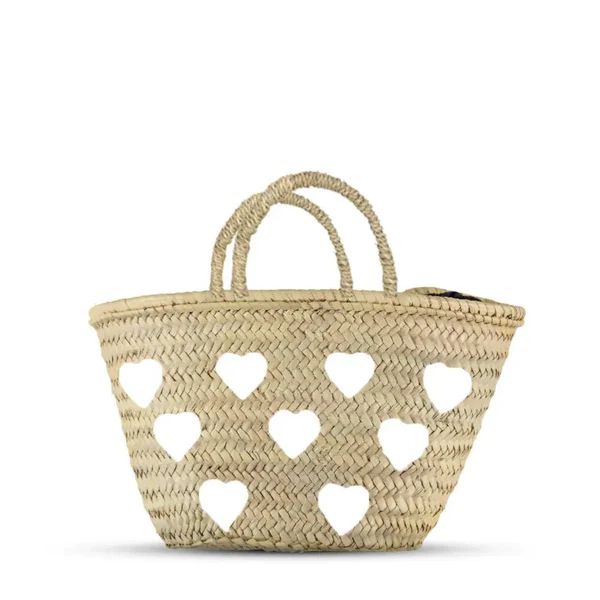 french market woven bag with white hearts | elfin los angeles