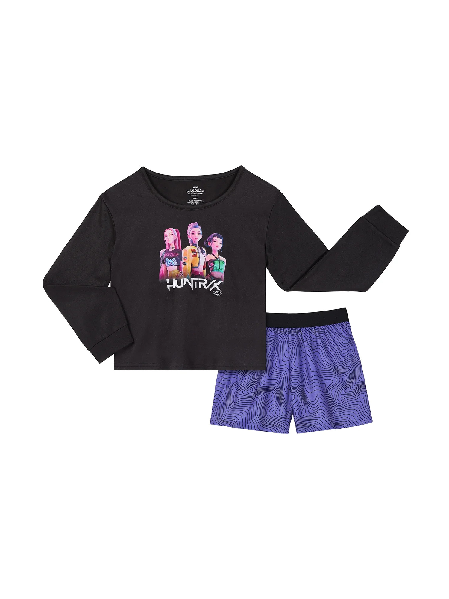 KPop Demon Hunters Girls Long Sleeve Sleep Top and Shorts Pajama Set, 2-Piece, Sizes 4-12 | Walmart (US)