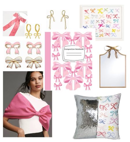Bow Party, add color! 🎀 I am obsessed with this link shrug and the notebook has been ordered (also comes in black!). There’s just something about a pink bow! ✨🎀

Note: the gold earrings on little hoops are linked on one of the photos showing a pink bow earring! 

#bow

#LTKGiftGuide #LTKstyletip #LTKSeasonal